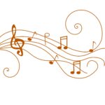 Beautiful, brown drawing of the music notes and curves, at white background, clipart (Music) music,notes,sheet music,musical symbols,beautiful,brown,drawing,white background,clipart