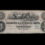 Paper money (obsolete currency), five dollars, Farmers & Exchange Bank of Charleston, obverse. 2014.0016.004.